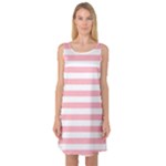 Horizontal Stripes - White and Pastel Pink Sleeveless Satin Nightdress