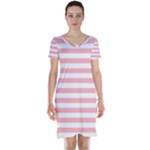 Horizontal Stripes - White and Pastel Pink Short Sleeve Nightdress