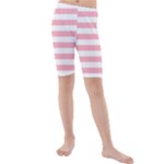 Horizontal Stripes - White and Pastel Pink Kid s Mid Length Swim Shorts