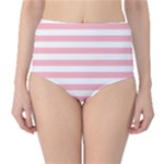 Horizontal Stripes - White and Pastel Pink High-Waist Bikini Bottoms