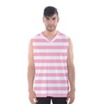 Horizontal Stripes - White and Pastel Pink Men s Basketball Tank Top