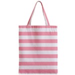 Horizontal Stripes - White and Pastel Pink Zipper Classic Tote Bag