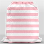 Horizontal Stripes - White and Pastel Pink Drawstring Bag (Large)
