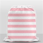 Horizontal Stripes - White and Pastel Pink Drawstring Bag (Small)