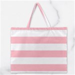 Horizontal Stripes - White and Pastel Pink Zipper Large Tote Bag