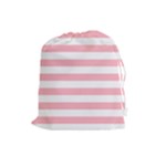 Horizontal Stripes - White and Pastel Pink Drawstring Pouch (L)