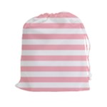 Horizontal Stripes - White and Pastel Pink Drawstring Pouch (XXl)