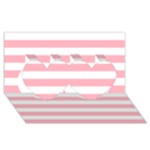Horizontal Stripes - White and Pastel Pink Twin Hearts 3D Greeting Card (8x4)