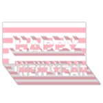 Horizontal Stripes - White and Pastel Pink Happy New Year 3D Greeting Card (8x4)