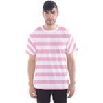 Horizontal Stripes - White and Pink Men s Sport Mesh Tee