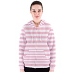 Horizontal Stripes - White and Pink Women s Zipper Hoodie