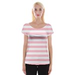 Horizontal Stripes - White and Pink Women s Cap Sleeve Top