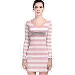Horizontal Stripes - White and Pink Long Sleeve Velvet Bodycon Dress