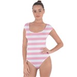 Horizontal Stripes - White and Pink Short Sleeve Leotard (Ladies)