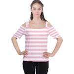 Horizontal Stripes - White and Pink Women s Cutout Shoulder Tee