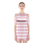 Horizontal Stripes - White and Pink Women s Cutout Shoulder Dress