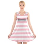 Horizontal Stripes - White and Pink V-Neck Sleeveless Dress