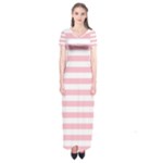 Horizontal Stripes - White and Pink Short Sleeve Maxi Dress