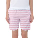 Horizontal Stripes - White and Pink Women s Basketball Shorts