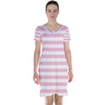 Horizontal Stripes - White and Pink Short Sleeve Nightdress