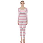 Horizontal Stripes - White and Pink Long Sleeve Catsuit