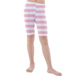 Horizontal Stripes - White and Pink Kid s Mid Length Swim Shorts