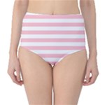 Horizontal Stripes - White and Pink High-Waist Bikini Bottoms
