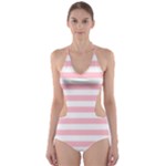 Horizontal Stripes - White and Pink Cut-Out One Piece Swimsuit