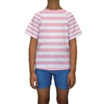 Horizontal Stripes - White and Pink Kid s Short Sleeve Swimwear