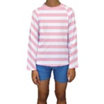 Horizontal Stripes - White and Pink Kid s Long Sleeve Swimwear