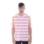 Horizontal Stripes - White and Pink Men s Basketball Tank Top