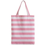 Horizontal Stripes - White and Pink Zipper Classic Tote Bag