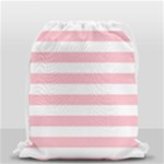 Horizontal Stripes - White and Pink Drawstring Bag (Small)