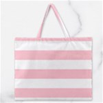Horizontal Stripes - White and Pink Zipper Large Tote Bag