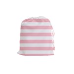 Horizontal Stripes - White and Pink Drawstring Pouch (M)