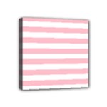 Horizontal Stripes - White and Pink Mini Canvas 4  x 4  (Stretched)