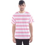 Horizontal Stripes - White and Cherry Blossom Pink Men s Sport Mesh Tee