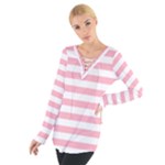 Horizontal Stripes - White and Cherry Blossom Pink Women s Tie Up Tee
