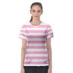 Horizontal Stripes - White and Cherry Blossom Pink Women s Sport Mesh Tee