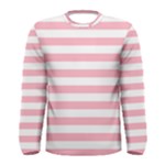 Horizontal Stripes - White and Cherry Blossom Pink Men s Long Sleeve T-shirt