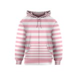 Horizontal Stripes - White and Cherry Blossom Pink Kid s Zipper Hoodie