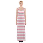 Horizontal Stripes - White and Cherry Blossom Pink Maxi Thigh Split Dress