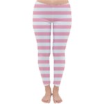 Horizontal Stripes - White and Cherry Blossom Pink Winter Leggings