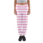 Horizontal Stripes - White and Cherry Blossom Pink Women s Jogger Sweatpants