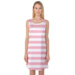 Horizontal Stripes - White and Cherry Blossom Pink Sleeveless Satin Nightdress