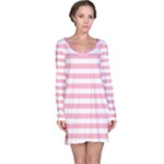 Horizontal Stripes - White and Cherry Blossom Pink Long Sleeve Nightdress