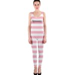 Horizontal Stripes - White and Cherry Blossom Pink OnePiece Catsuit