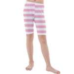 Horizontal Stripes - White and Cherry Blossom Pink Kid s Mid Length Swim Shorts
