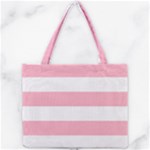 Horizontal Stripes - White and Cherry Blossom Pink Mini Tote Bag