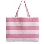 Horizontal Stripes - White and Cherry Blossom Pink Zipper Mini Tote Bag